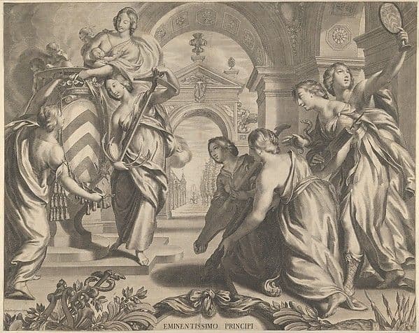 Allegorial Composition with the Coat of Arms of Cardinal Richelieu and Charity — Grégoire Huret