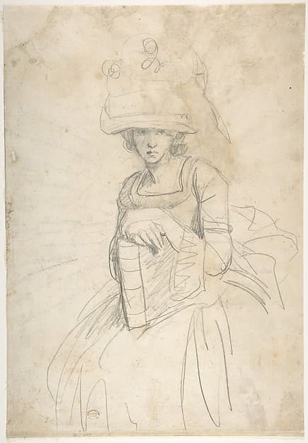 Lady Holding a Book (recto); Plan of Placing Colors on a Palette (verso) — George Romney