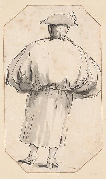 Caricature of a Person in a Voluminous Gown, Seen from Behind — Giovanni Battista Tiepolo