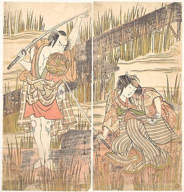 The Actor Onoye Matsusuke with Sword Held Above His Head with Both Hands — Katsukawa Shunshō