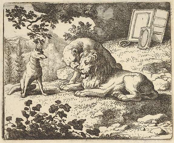 Renard Lies that he Gave the Ram Various Precious Objects that Were Meant for the Lion and Lioness  from Hendrick van Alcmar's Renard The Fox — Allaert van Everdingen