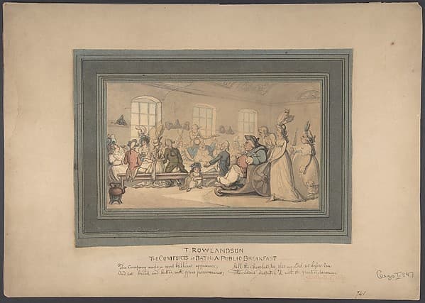 The Comforts of Bath: A Public Breakfast — Thomas Rowlandson