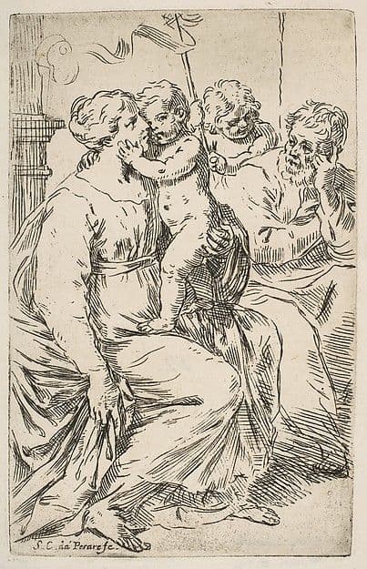 Holy Family with St. John the Baptist — Simone Cantarini