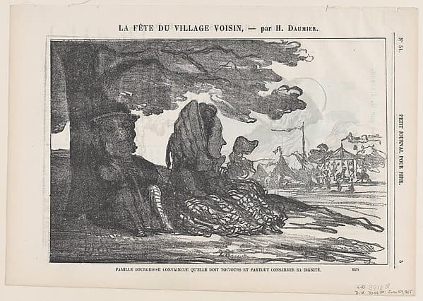 A bourgeois family convinced that they must preserve their dignity always and everywhere, from "A celebration in the neighboring village" — Honoré Daumier