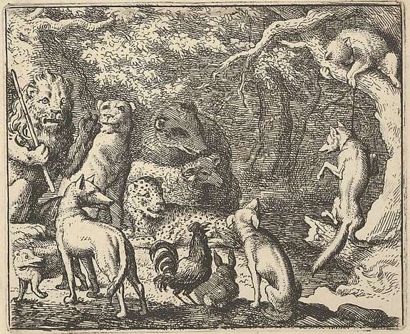 Renard Asks for Confession from Hendrick van Alcmar's Renard The Fox — Allaert van Everdingen