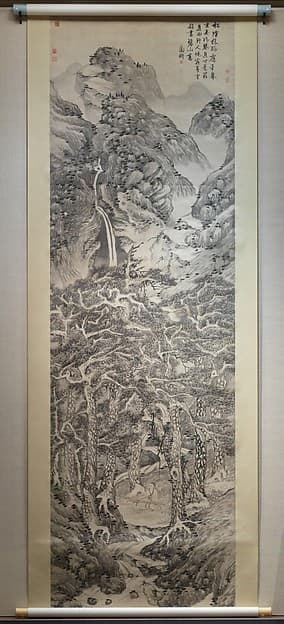 明　文徵明　松陰飛瀑圖　 軸|Recluse playing the zither in a pine grove — Wen Zhengming