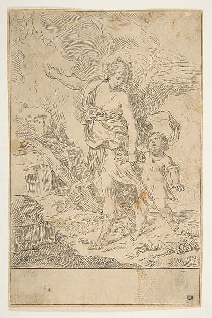 A guardian angel walking with a child — Simone Cantarini