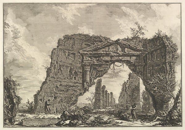 Remains of a covered portico, or a cryptoportiucus, in a villa of Domitian, five miles outside Rome on the Frascati road, from Vedute di Roma (Roman Views) — Giovanni Battista Piranesi