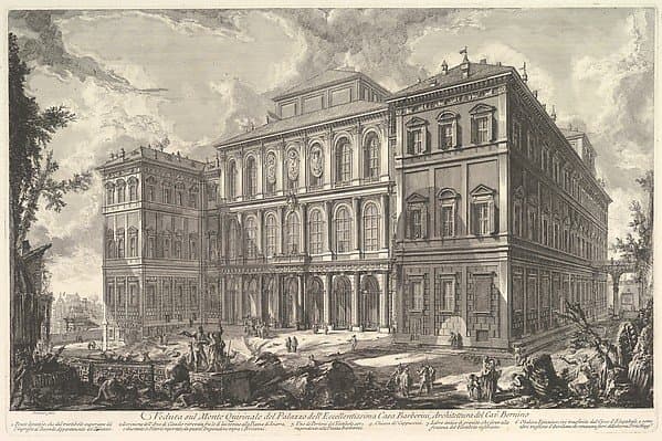 View of the palace of the illustrious Barberini family on the Quirinal Hill, designed by Cavaliere Bernini, from Vedute di Roma (Roman Views) — Giovanni Battista Piranesi