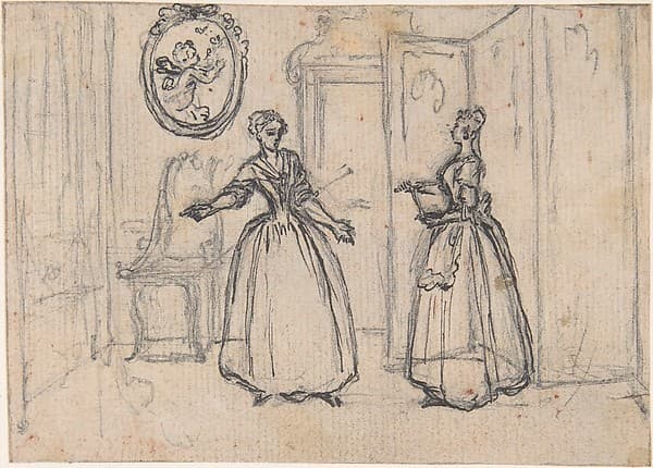 Study for "The Maid's Counsel," etched vignette in "Songs in the Opera of Flora" — Hubert François Gravelot