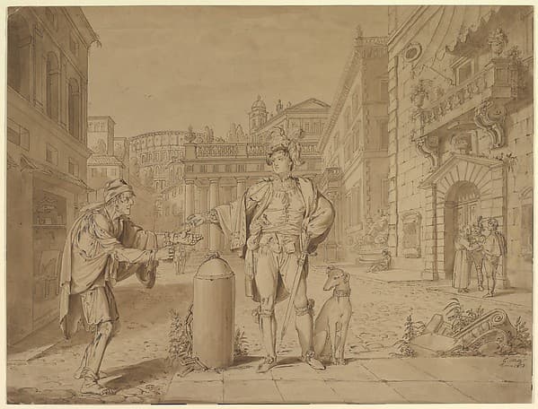 Nobleman Giving Alms to Beggar in Piazza near the Coliseum — Conrad Martin Metz