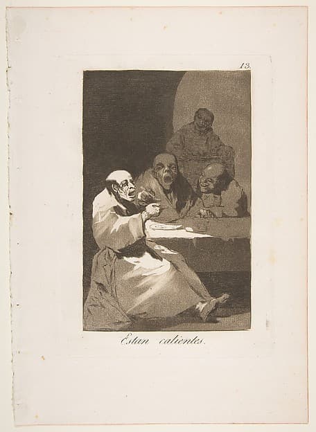 Plate 13 from "Los Caprichos": They are hot (Estan calientes) — Francisco Goya