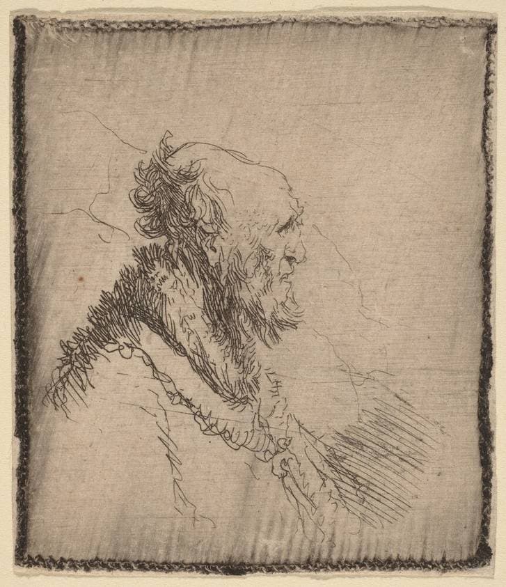 Bald Old Man with a Short Beard in Profile — Rembrandt van Rijn