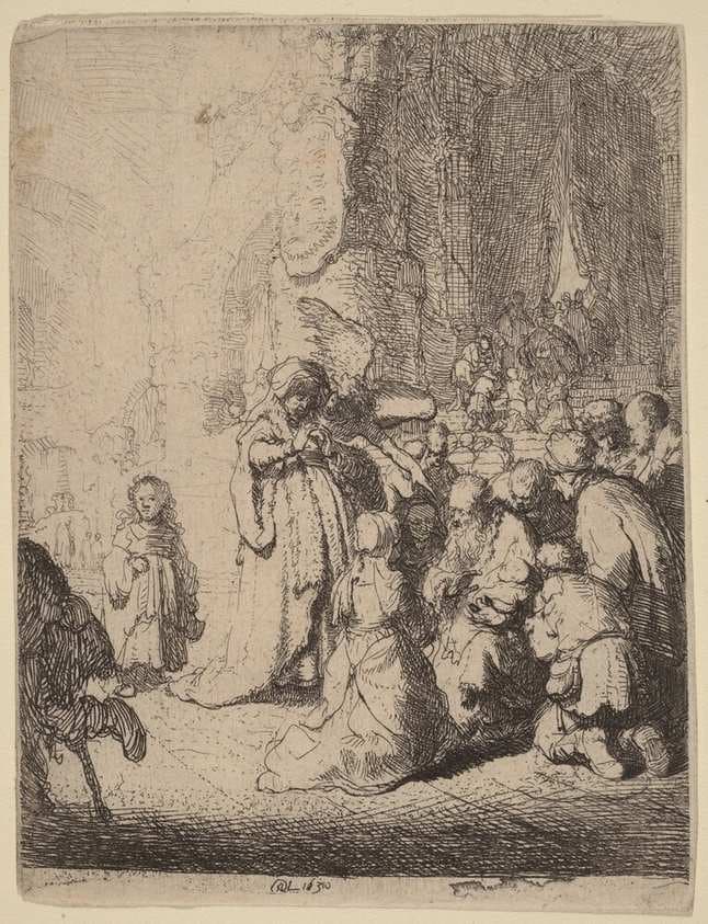 The Presentation in the Temple with the Angel: Small Plate — Rembrandt van Rijn