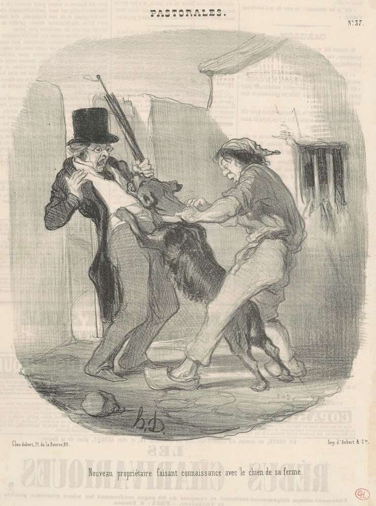 Nouveau propriètaire faisant connaissance avec le chien ... — Honoré Daumier