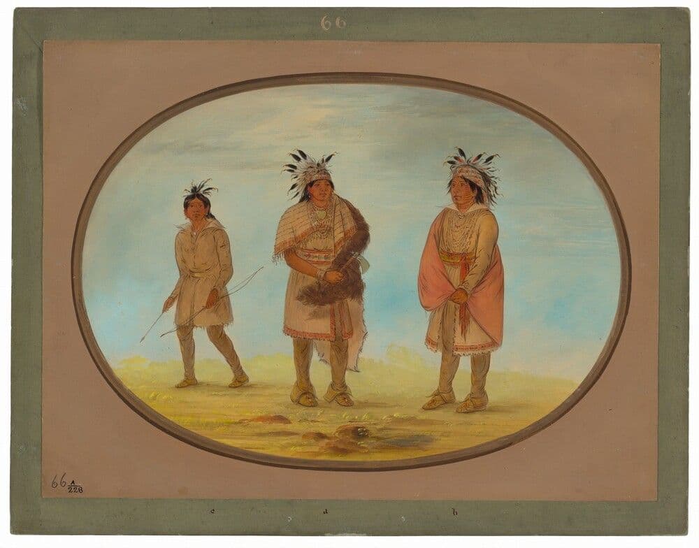 Two Weeah Warriors and a Woman — George Catlin