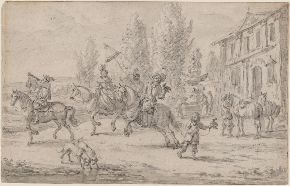 A Hawking Party Setting off from a Country House — Barend Gael