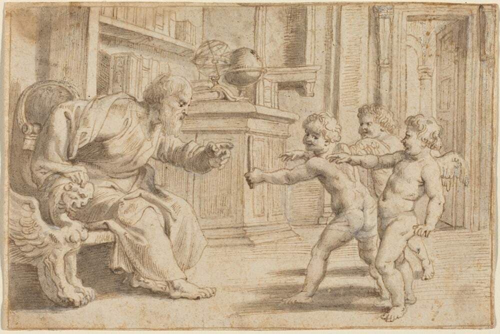 Putti Testing a Man's Perception of Depth — Peter Paul Rubens