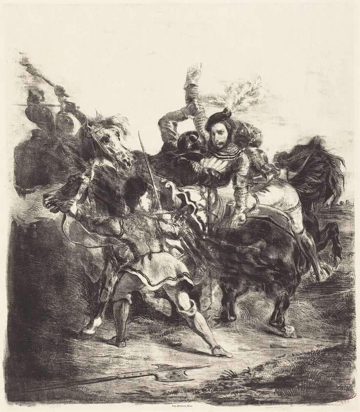 Weislingen Attacked by the Forces of Goetz (Weislingen attaqué par les gens de Goetz) — Eugène Delacroix