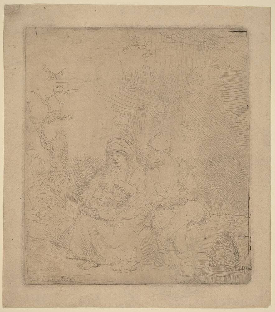 The Rest on the Flight: Lightly Etched — Rembrandt van Rijn