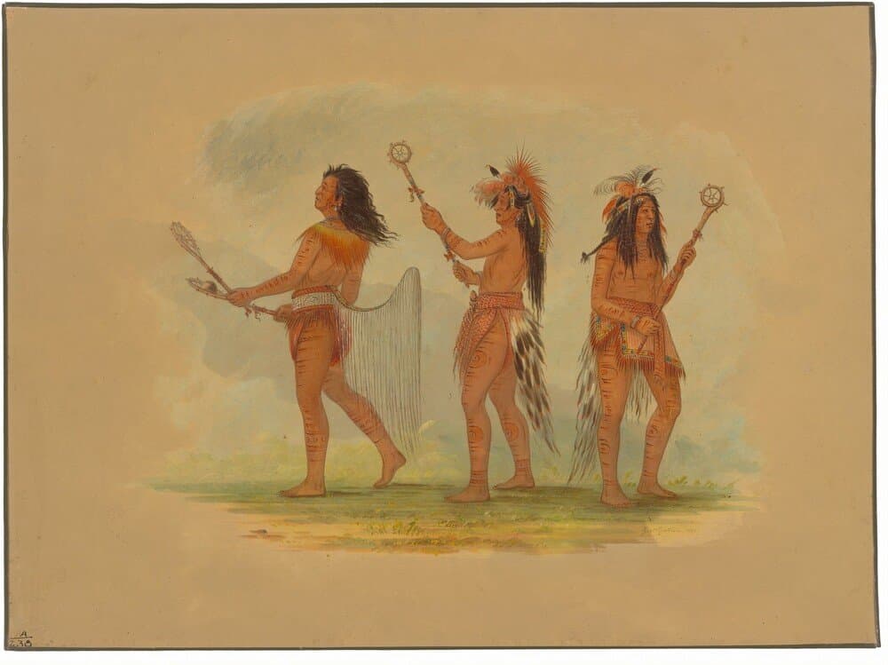 Three Celebrated Ball Players - Choctaw, Sioux and Ojibbeway — George Catlin