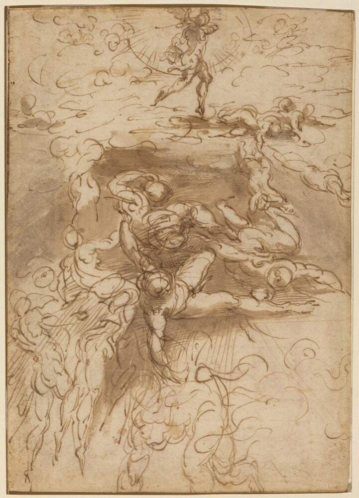 The Fall of the Rebel Angels [recto] — Parmigianino