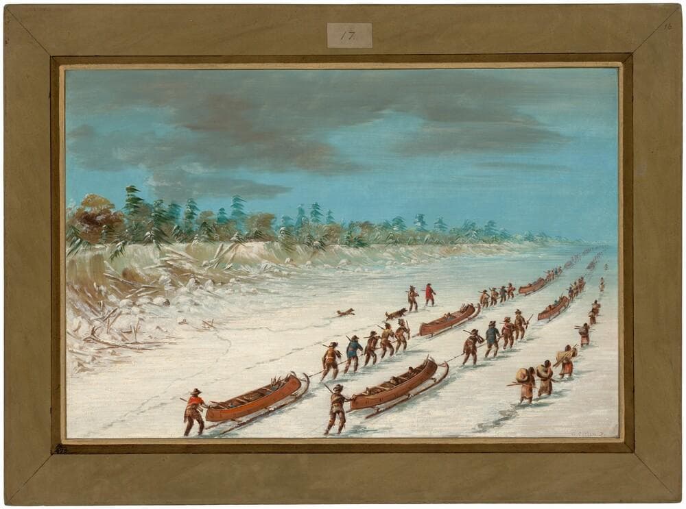 La Salle Crossing Lake Michigan on the Ice.  December 8, 1681 — George Catlin