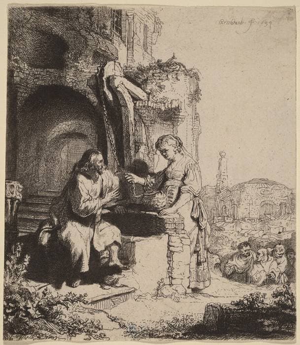 Christ and the Woman of Samaria Among Ruins — Rembrandt van Rijn