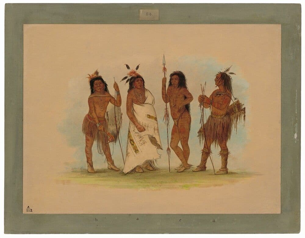 Apachee Chief and Three Warriors — George Catlin