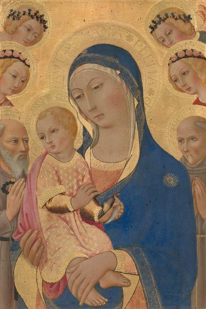 Madonna and Child with Saint Jerome, Saint Bernardino, and Angels — Sano di Pietro