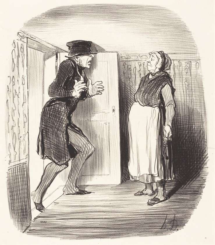 Inconvénient de visiter sans précaution un entresol... — Honoré Daumier