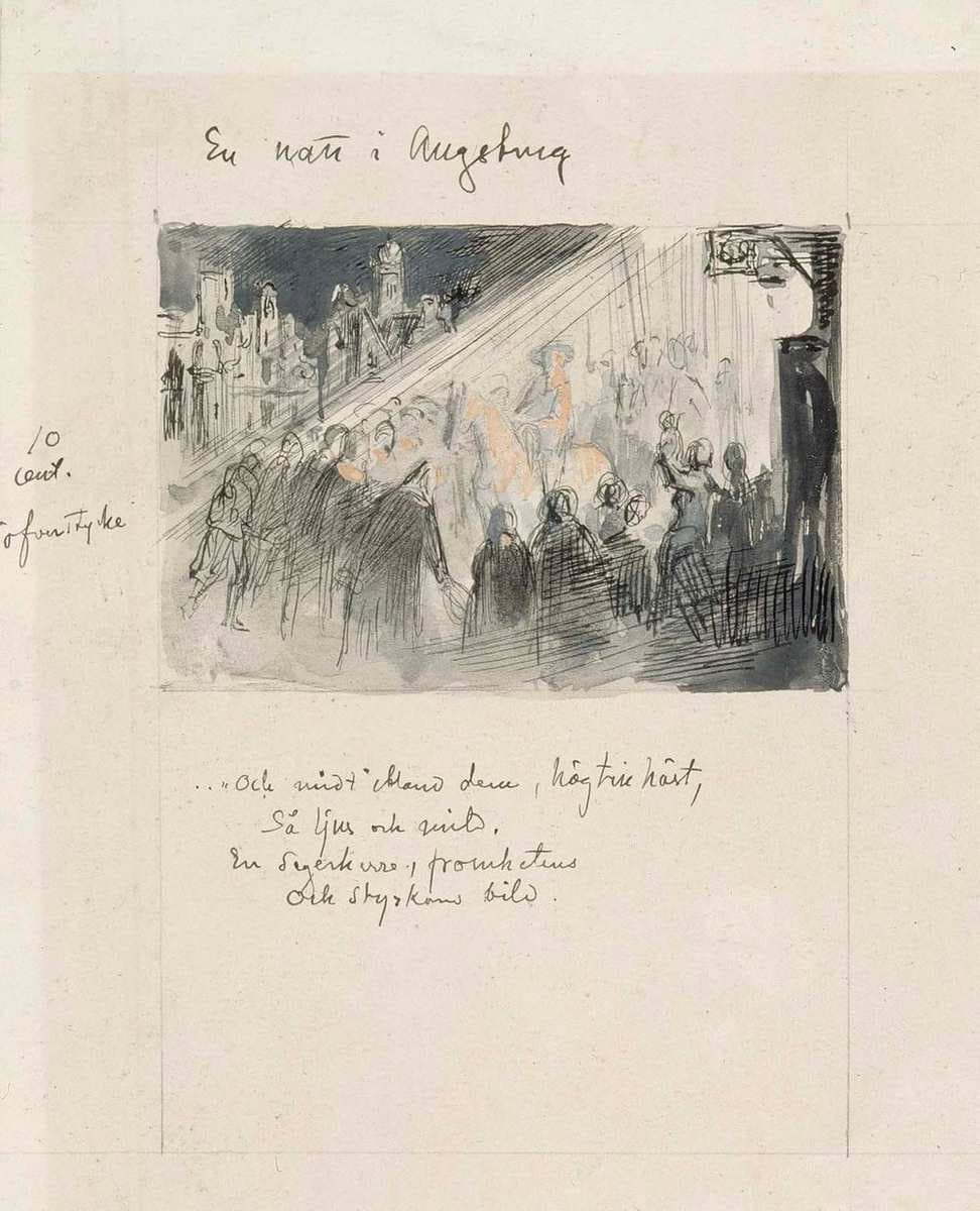Carl Snoilsky, Svenska bilder -kirjan kuvitusluonnos, runo En natt i Augsburg — Albert Edelfelt