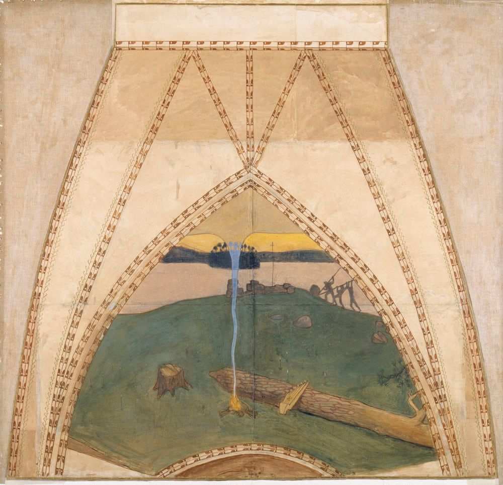 Heathendom and Christendom, Sketch for the Cupola Frescoes of the Finnish Pavilion at the 1900 Paris World’s Fair — Akseli Gallen-Kallela