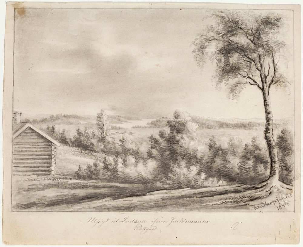 View from Jaakkima Parsonage over Lake Laatokka, original drawing for Finland Depicted in Drawings — Pehr Adolf Kruskopf
