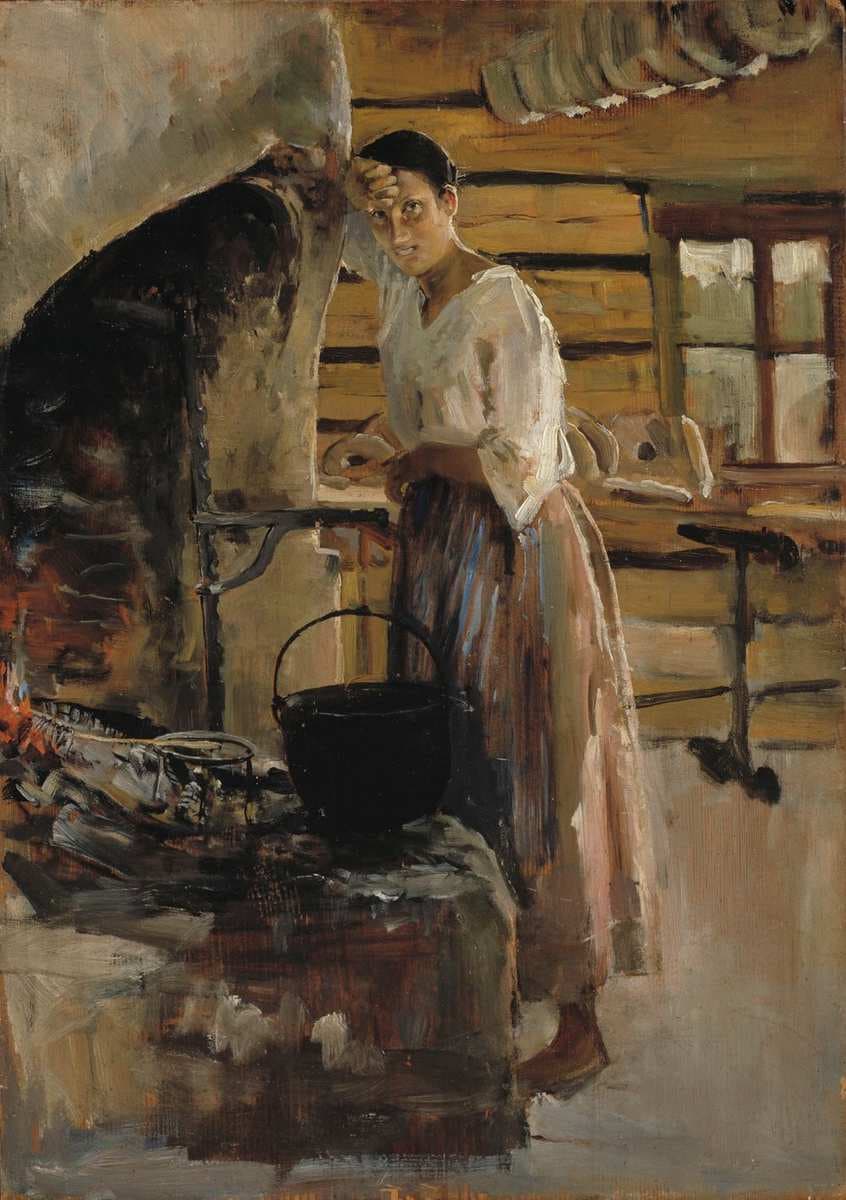 Woman Cooking Whitefish ; Woman grilling fish — Akseli Gallen-Kallela