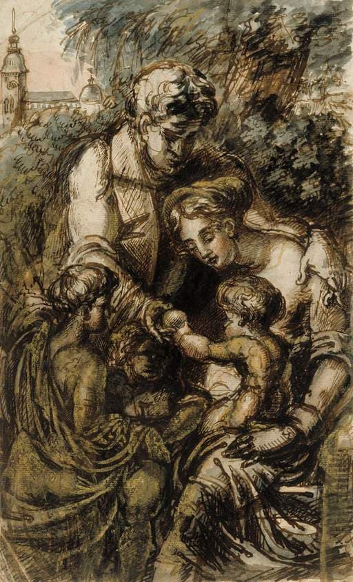 Family Portrait with Turku Cathedral in the Background — Gustaf Wilhelm Finnberg