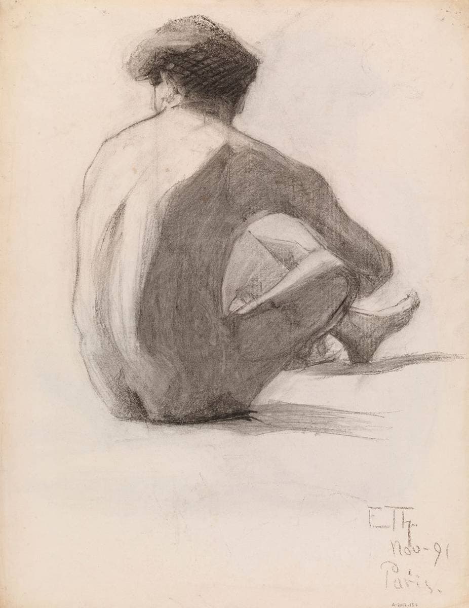 Istuva alaston mies, malliharjoitelma — Ellen Thesleff