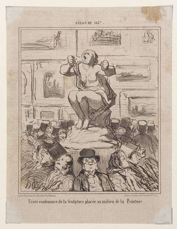 Triste contenance de la Sculpture placée au milieu de la Peinture — Honoré Daumier