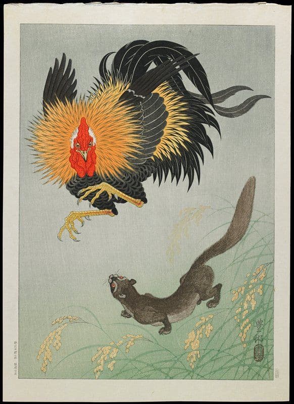 Rooster and Weasel — Ohara Shōson