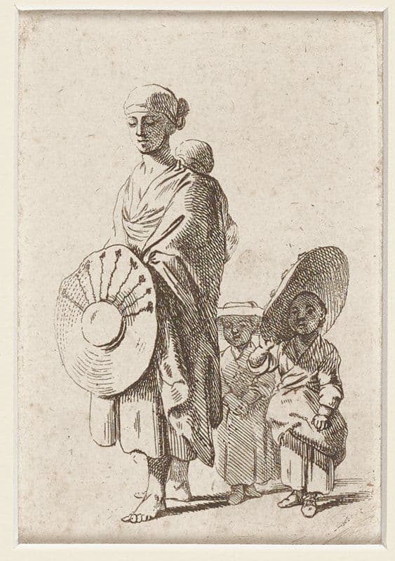 Woman with a child on her back and two more walking with her — Daniel Chodowiecki