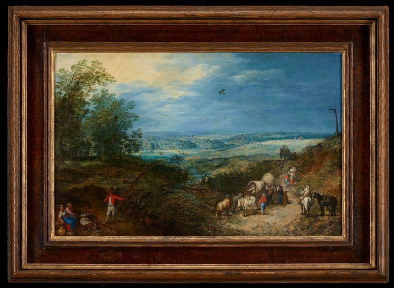 Travelers at a Busy Ford before a Panoramic Landscape — Jan Brueghel the Elder