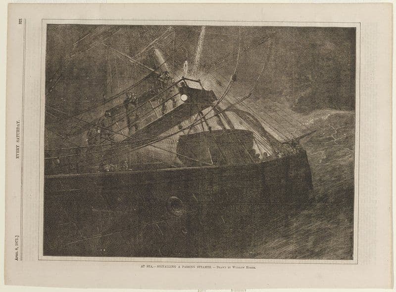 At Sea--Signalling a Passing Steamer — Winslow Homer