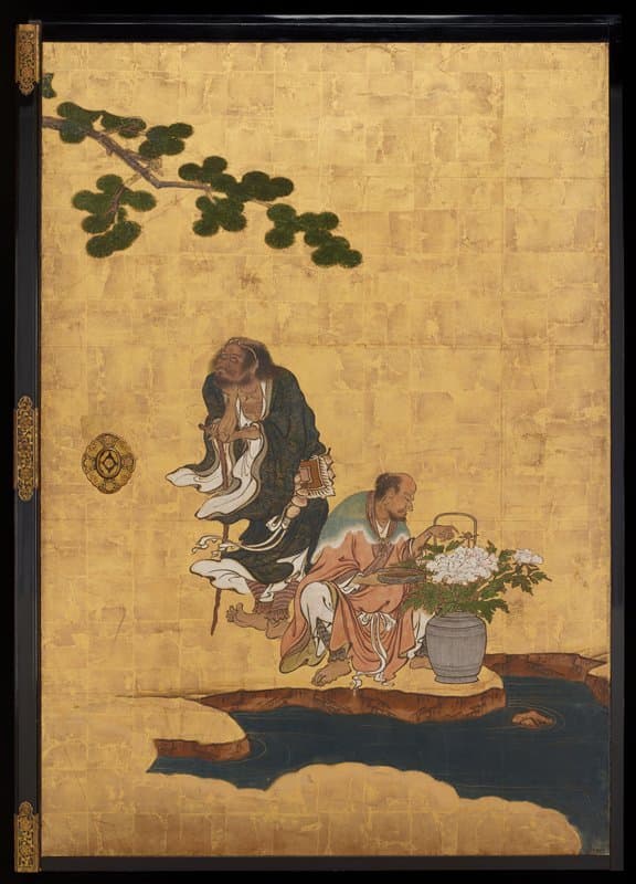 Li Tieguai (left), Han Xiangzi (right) [center right of the set Daoist Immortals] — Kano Sansetsu