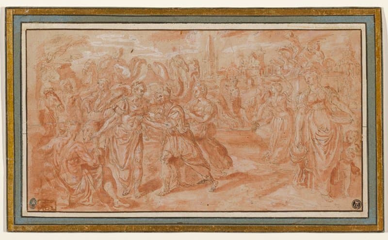 Laban and Rebecca Receiving Eliezer — Maerten de Vos