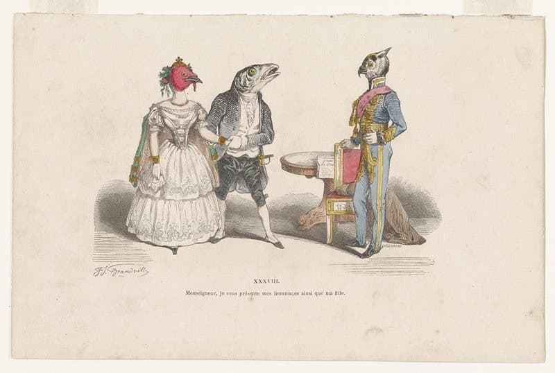 Monseigneur, je vous presente mes hommages aiusi que ma fille, from Les Metamorphoses du Jour — Jean Ignace Isidore Gérard Grandville
