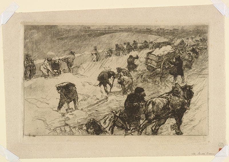Combatting the Snow, Bridge of Flowers — Auguste Lepère