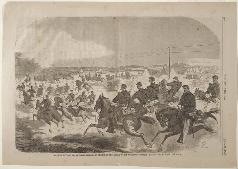 The Union Calvary and Artillery Starting in Pursuit of the Rebels up the Yorktown Turnpike — Winslow Homer