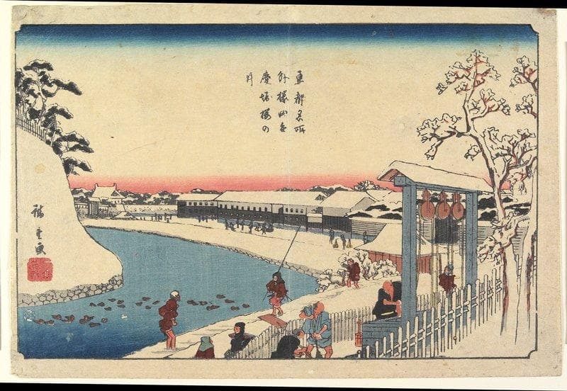 Cherry-tree Well at Benkei Moat outside Sakurada — Andō Hiroshige