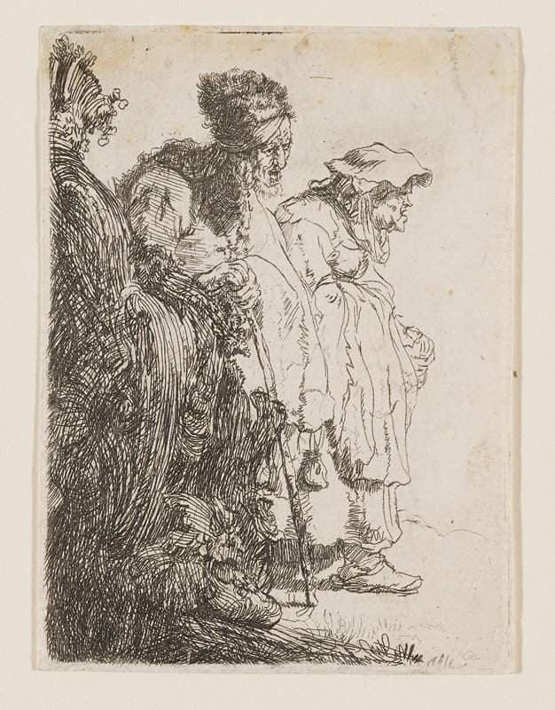 Beggar Man and Beggar Woman behind a Bank — Rembrandt van Rijn