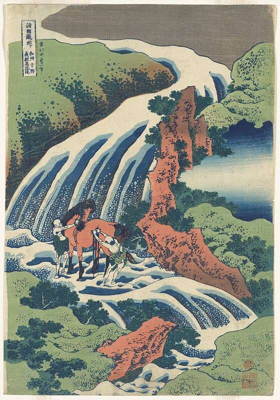 Yoshitsune's Horse-washing Falls at Yoshino in Yamato Province — Katsushika Hokusai